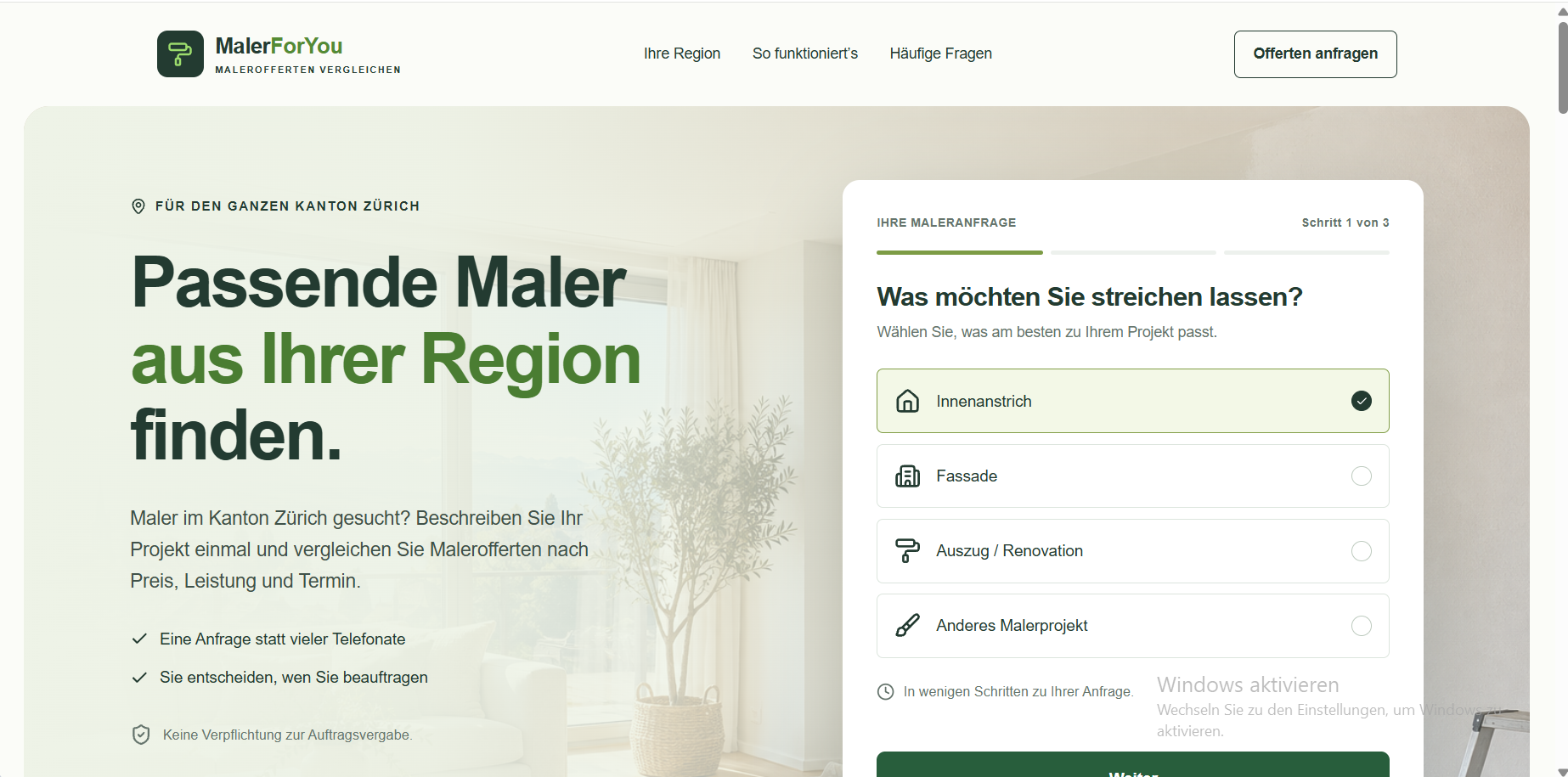 Website MalerForYou, von Riccardo realisiert